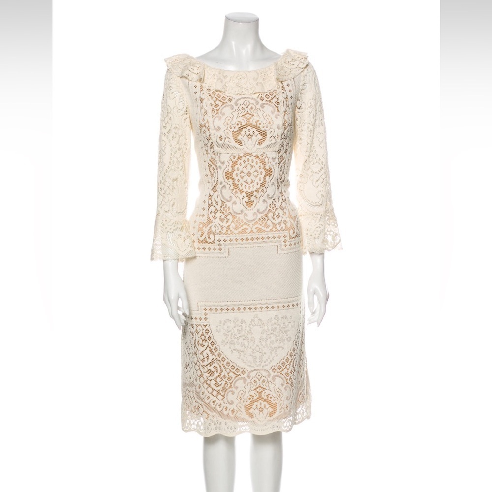 Anna Sui Cream Lace Midi Dress